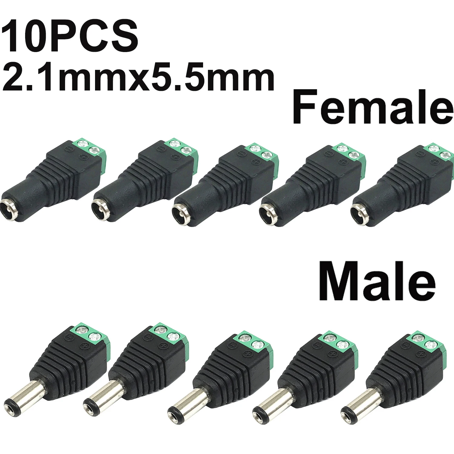 10PCS 2.1mm x 5.5mm 12V DC Power Connector Plug Jack Male Female Socket Barrel Adapter CCTV Camera LED Strip Supply Terminal