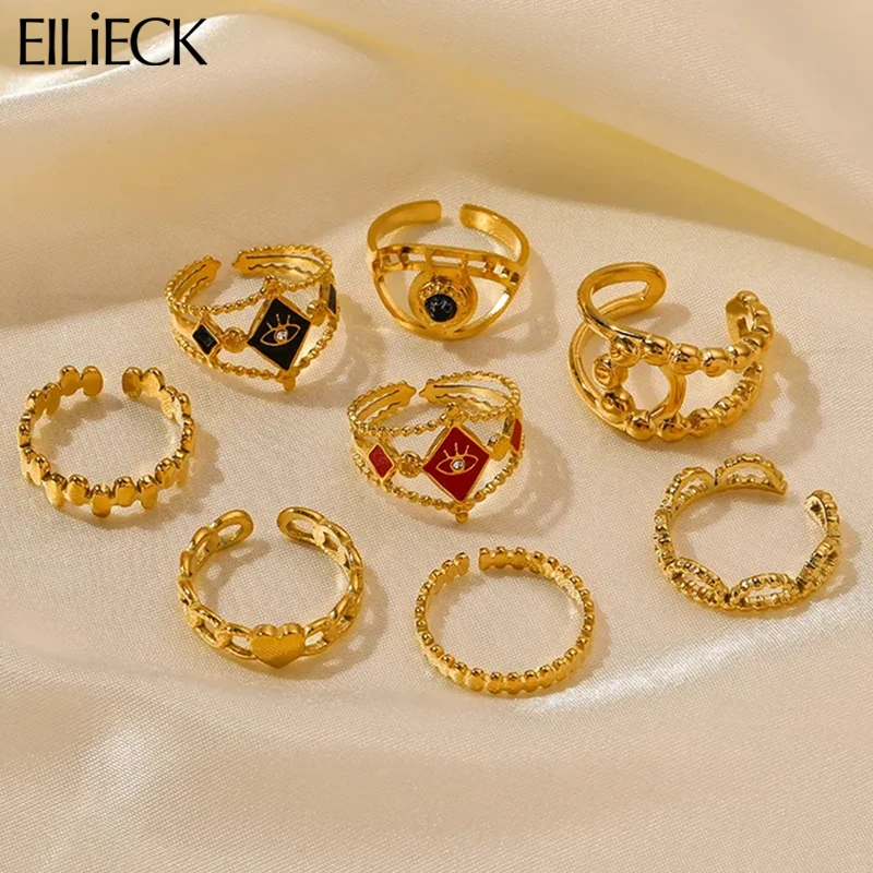 

EILIECK 316L Stainless Steel Adjustable Ring For Women Girl New 2023 Vintage Open Finger Rings Non-fading Jewelry Gift Party