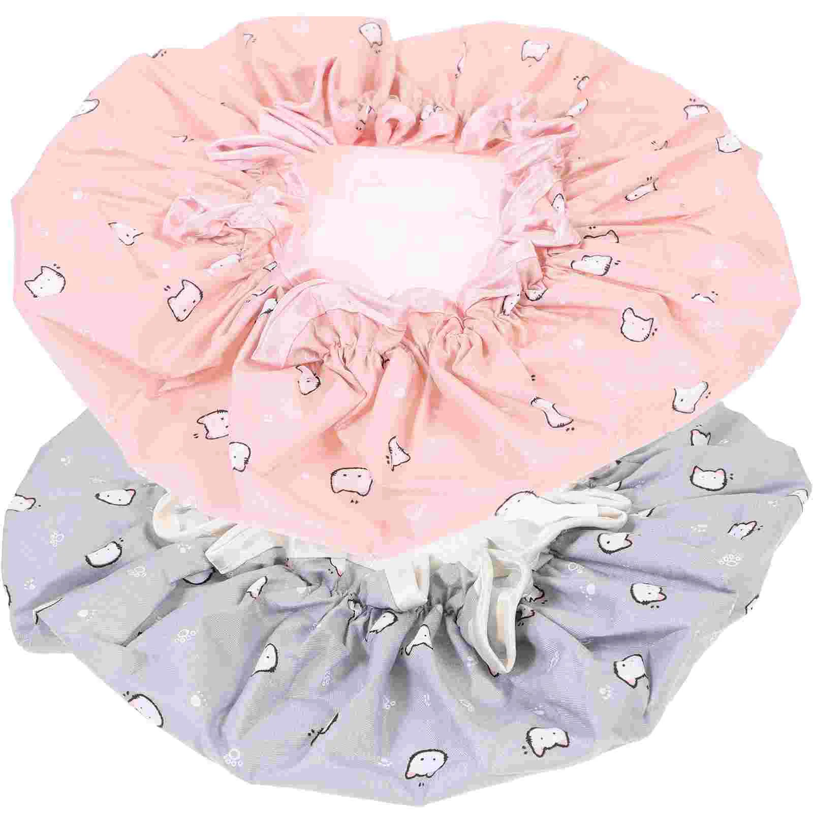 

2 Pcs Breathable Elastic Shower Cap Man Waterproof Hats Women Caps Polyester Fiber Reusable