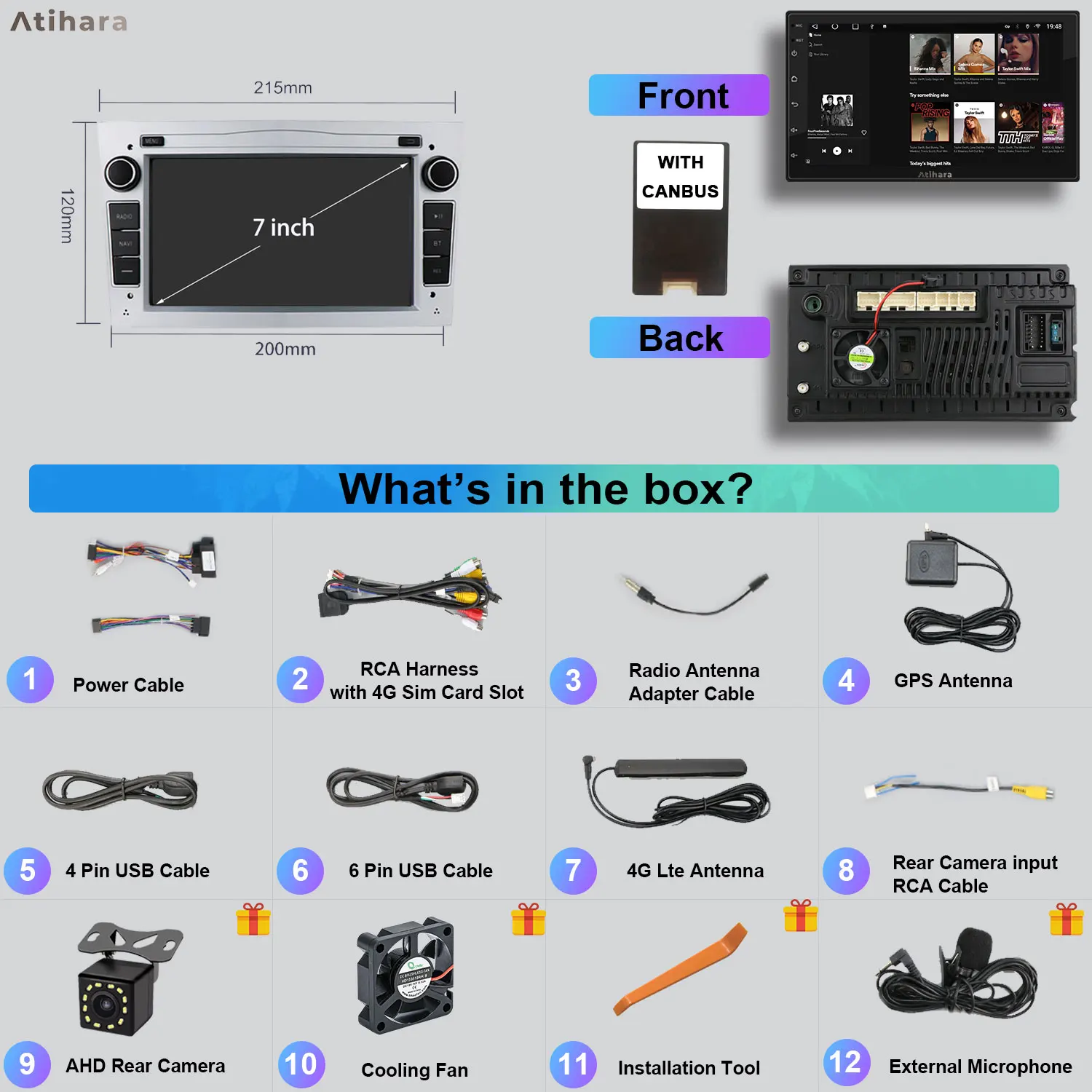 Atihara 7 &quotAndroid Carplay авто радио для Opel Meriva 2006-2011 WIFI + 4G GPS мультимедийный видеоплеер AM/FM