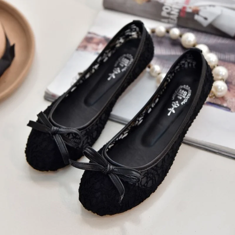 

2022 New Women Flats Shoes Ballet Flats Fashion Bow-Knot Women Shoes Slip On Cut Outs Flat Sweet Hollow Summer Female Shoes