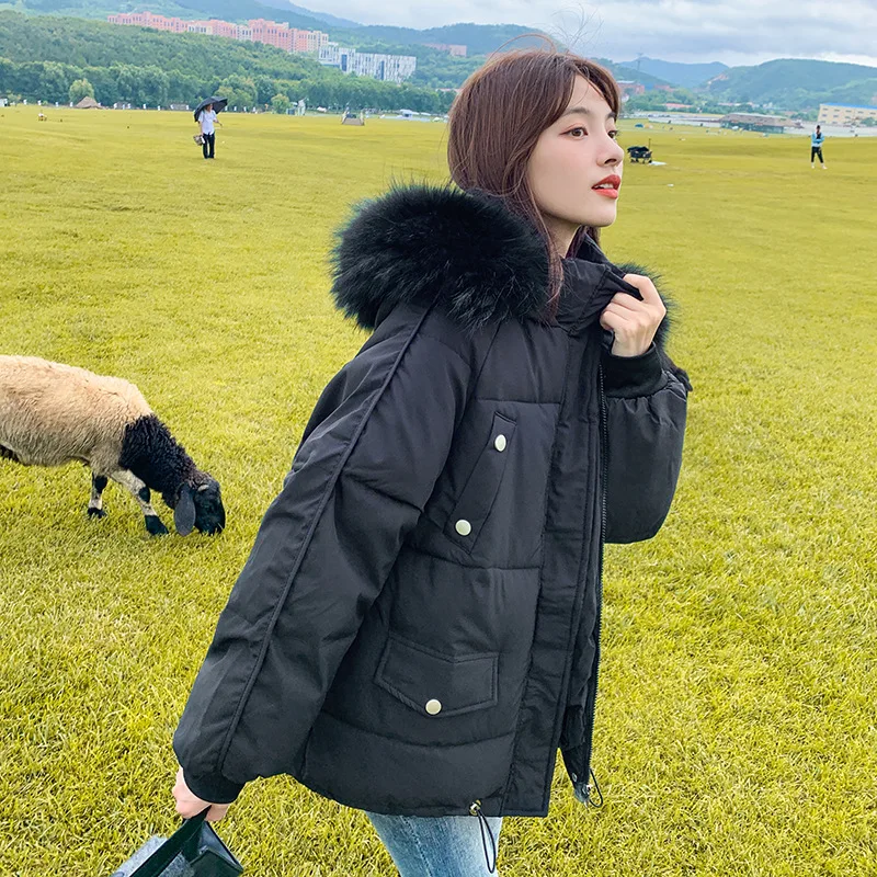 Women Winter Fur Collar Solid Color Fashion Popular Simple Casual Warm Thicken Jackets Bread Clothes Jacket Zipper Female Coats