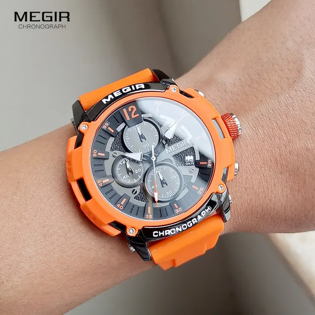 Sport Watches for Men Fashion Waterproof Luminous Chronograph Quartz Wristwatch with Auto Date Silicone Strap 2208 4