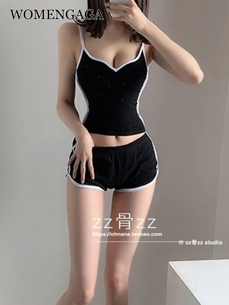 

Лидер продаж, корейский пикантный эластичный облегающий Топик с глубоким вырезом и V-образным вырезом, топик без рукавов и майка + черный кор...