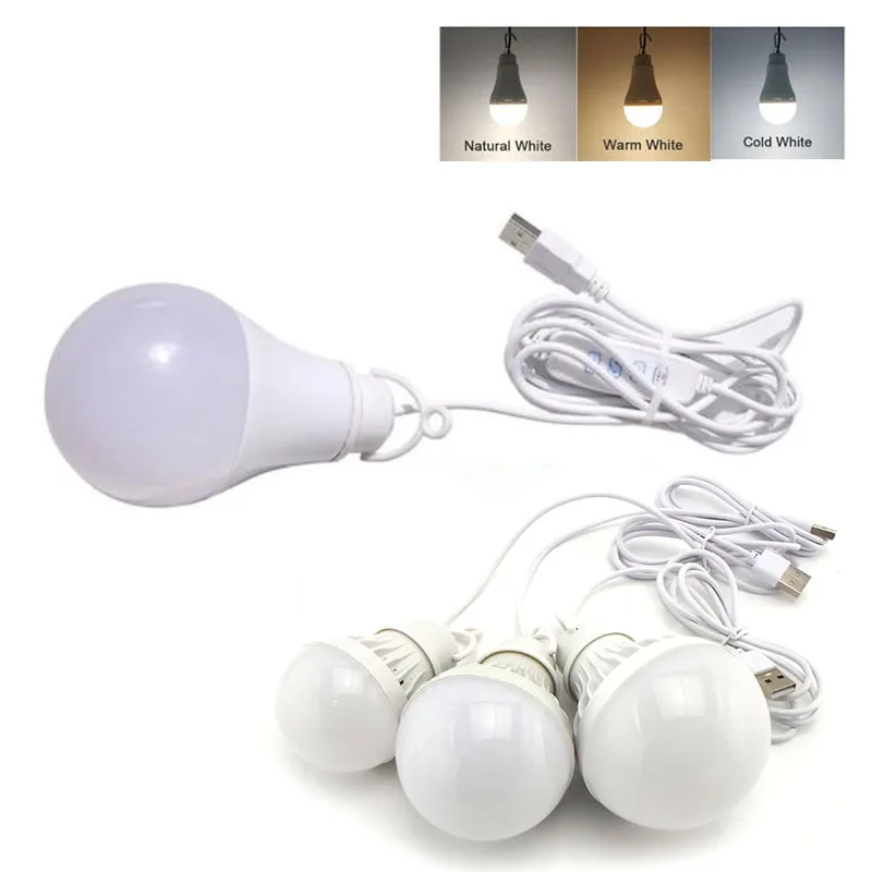 

5V USB Dimming LED Bulb 3W 10W Lights Reading Night Lamps Wall Hanging Adjustable for Camping Home Bulbs Light Ball