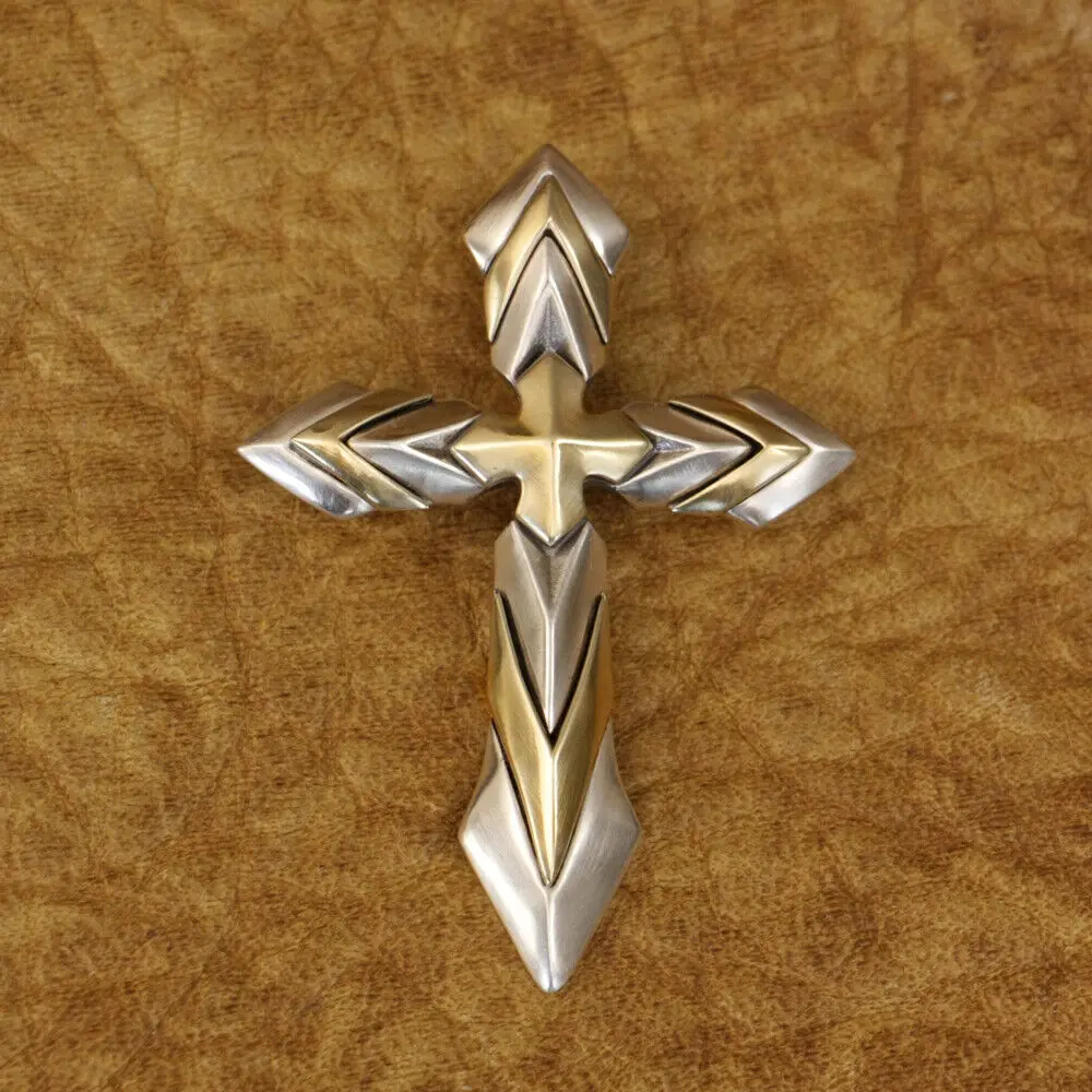 

LINSION 925 Sterling Silver Huge Cross Sword Pendant Biker Punk Jewelry TA410