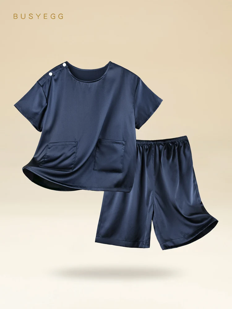 

Повседневная Стильная Детская домашняя одежда из натурального шелка темно-синего цвета для мальчиков летний пижамный комплект с коротким рукавом детская одежда из натурального шелка домашняя одежда