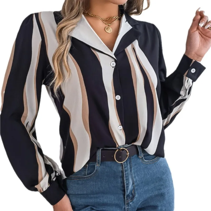 Женские повседневные рубашки с v-образным вырезом и длинным рукавом свободная