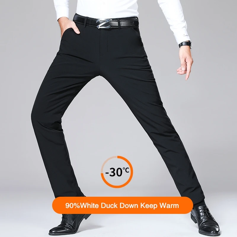 

Мужские зимние ветрозащитные утепленные повседневные брюки 90% на белом утином пуху, новинка 2022, мужские Модные Повседневные Удобные классические брюки
