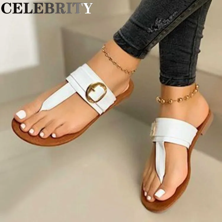 2022 New Slippers Women's Clip Toe Flat Sandals Fashion Comfortable Buckle Slippers