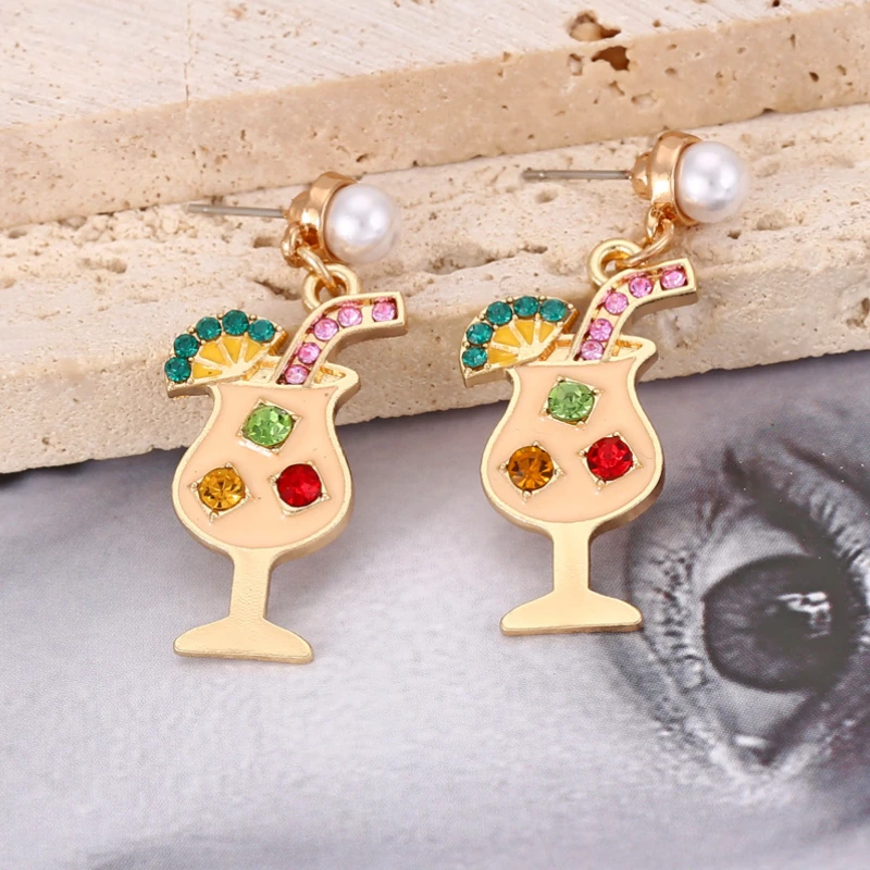 

Creative Pearl Cocktail Glass Drop Earrings for Woman 2022 Trend Rhinestone Earrings