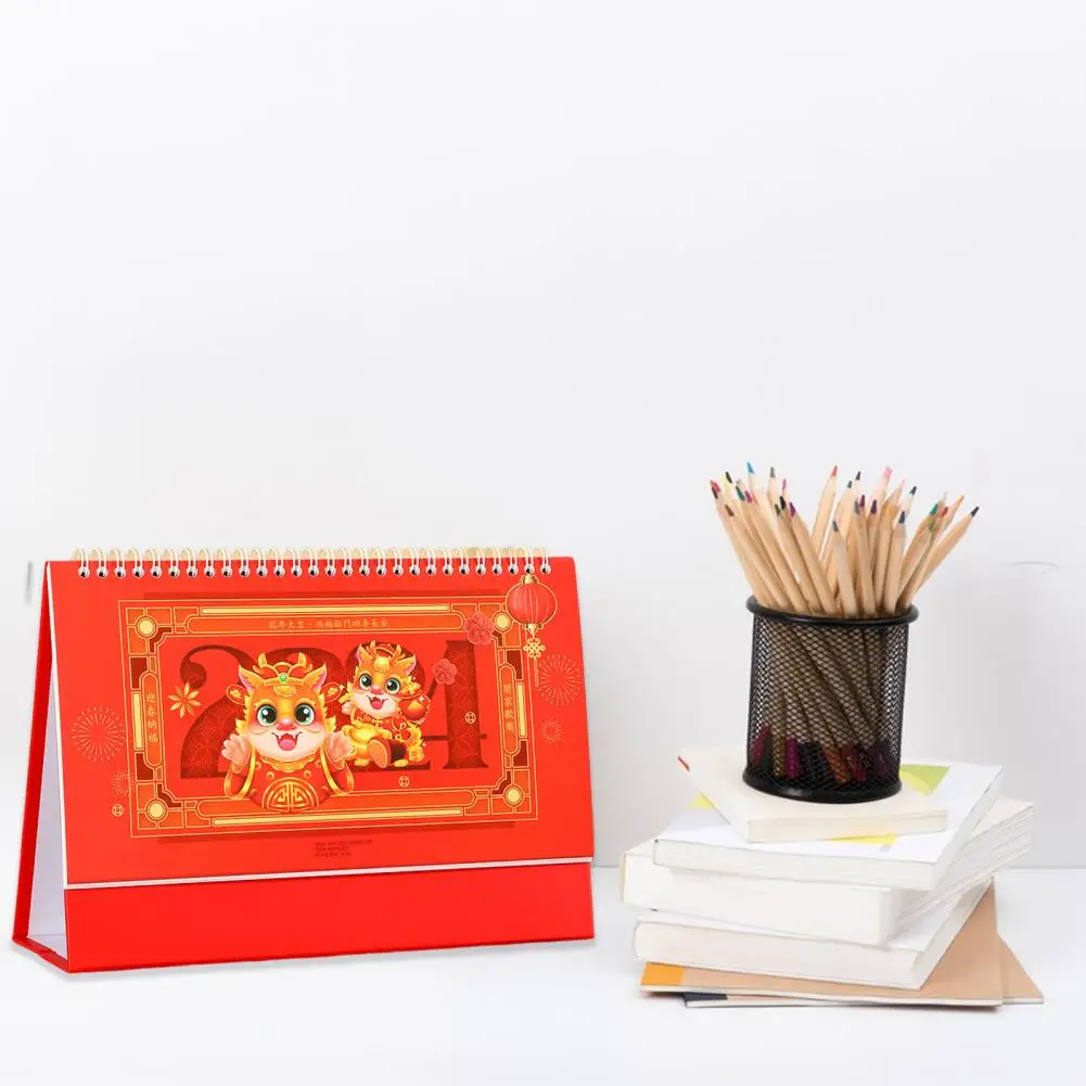 

Оригинальный календарь для рабочего стола 2024 ярких цветов, китайский новогодний ежемесячный планировщик, гладкое письмо, фотоподарок