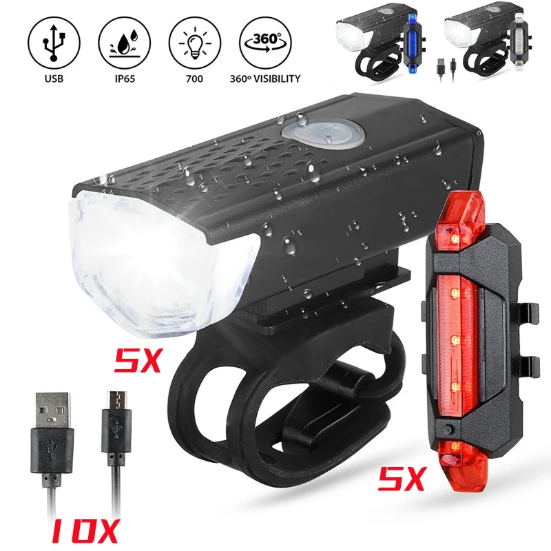 

5 шт., водонепроницаемый задний фонарь для велосипеда, с зарядкой от USB