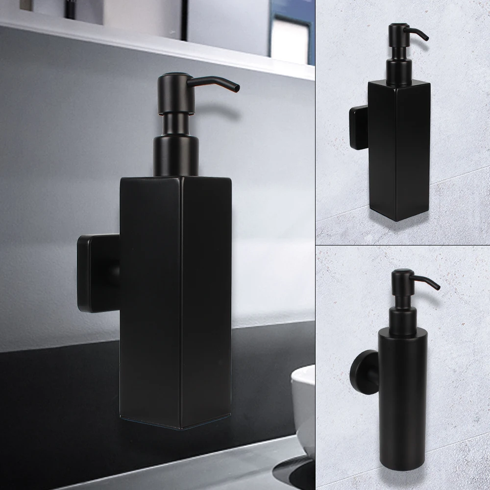 Soap Dispenser Pump Bottle Bathroom Accessories Tower Shampoo Dispensers Stainless Steel Lotion Dispenser Black Wall Mounted