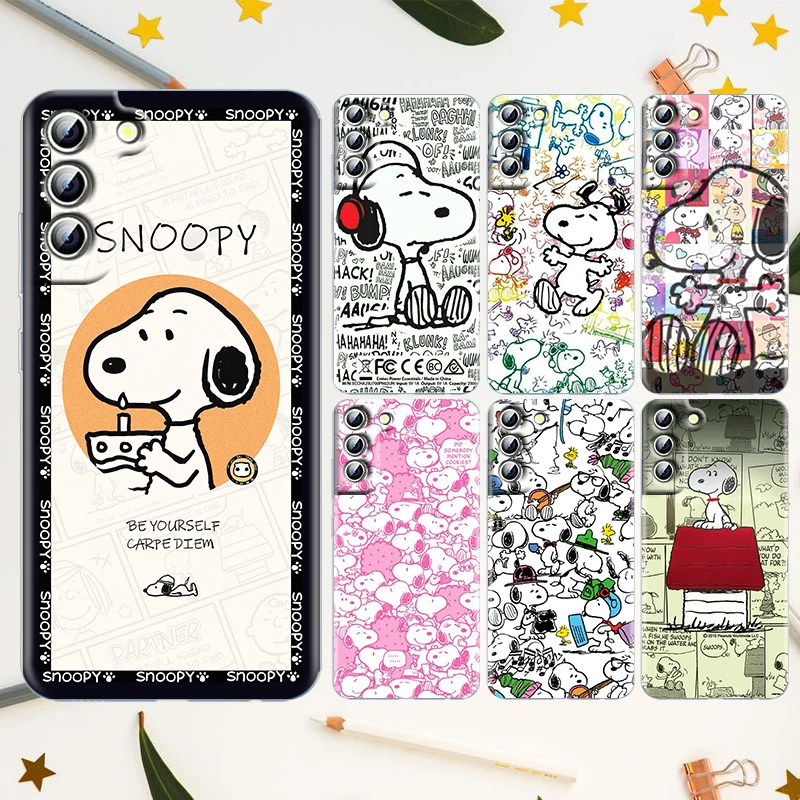 

Snoopy Comic Stroke For Samsung Galaxy S22 S21 S20 FE Ultra Pro Lite S10 S10E S9 S8 Plus S7 Edge Transparent Phone Case