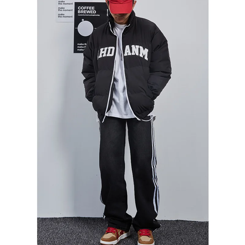 Streetwear Men 2022 New Style Pattern Straight Cylinder  Black Jeans Recreational Stripe Loose Trousers Autumn and Winter Female