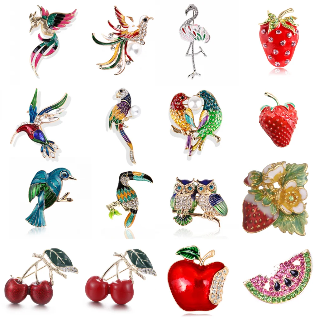 1pcs Fashion Summer Style Rhinestone Animal Fruits Brooches Cute Fruit Brooch Pin Kids Backpack Badges Jewelry  Scarf Accessorie