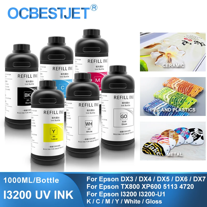 

1000ML/SET Neutral LED UV Ink For Epson 5113 4720 I3200 I3200-U1 Printhead For UV Modified Printer Both for Hard & Soft Material