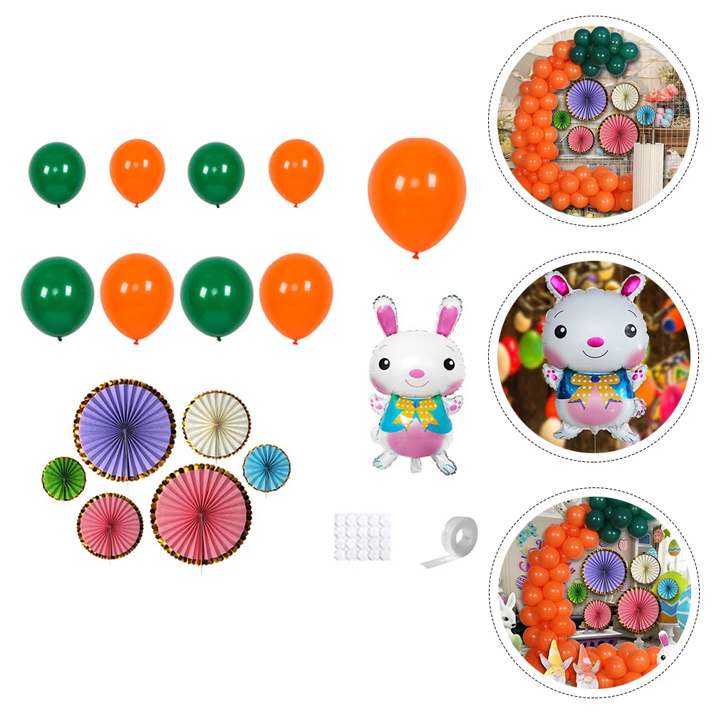 

1 Set Easter Backdrop Balloons Paper Fan Hanging Pendant Exquisite Bunny Balloon