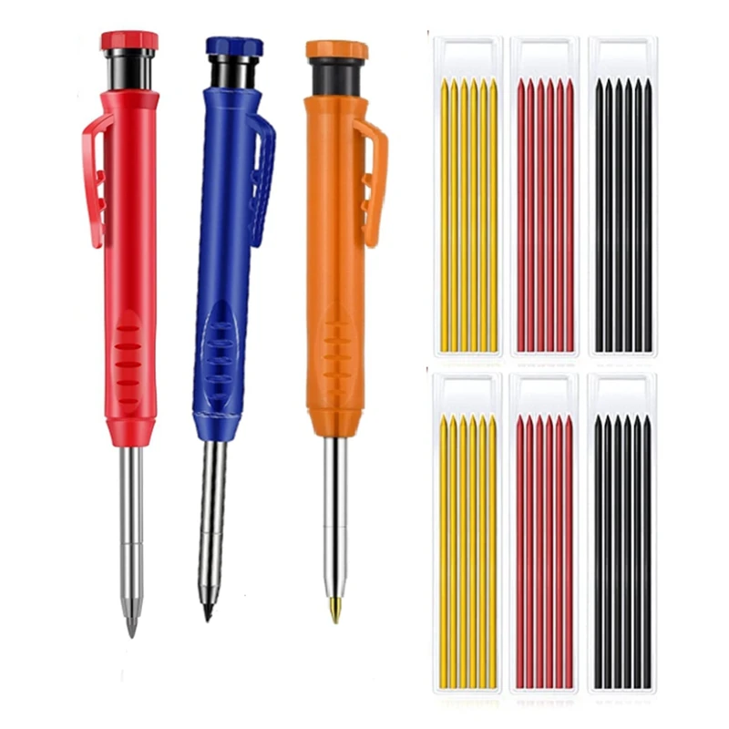 

3Pcs Carpenter Pencils, Construction Pencils With Sharpener And Leads Mechanical Pencils, Pencils For Drawing, Scriber