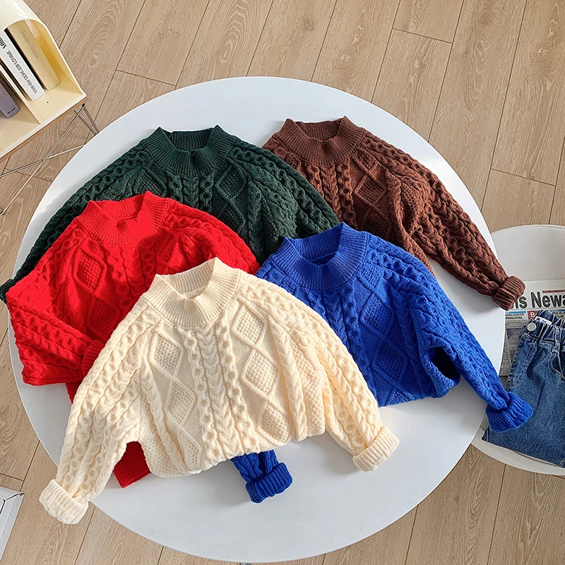 

Autumn And Winter Toddler Boy Sweater Girls Twist Thick Needle Knit Tops 2022 New Korea Kids Thickened Pullover Children's Wool