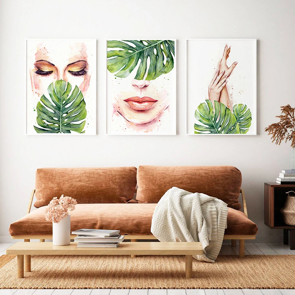 

Beauty Salon Wall Art Poster Abstract Spa Girly Print Canvas Painting Noridc Leaves Face Pictures Esthetician Bedroom Home Decor