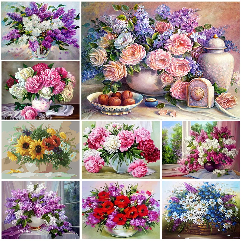 

Flower 5D Diamond Painting Rose Peony Clove Sunflower Full Diamond Mosaic Diamond Embroidery Kit DIY Rhinestone Home Decoration