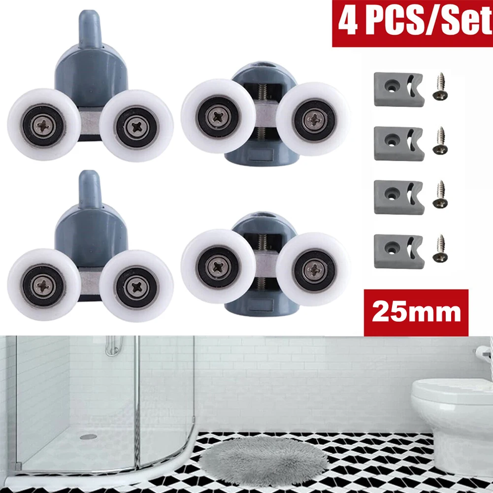 

4pcs Shower Rooms Cabins Pulley / Shower Room Roller /Runners/Wheels/Pulleys Diameter 25mm Zinc Alloy Twin Shower Door Rollers