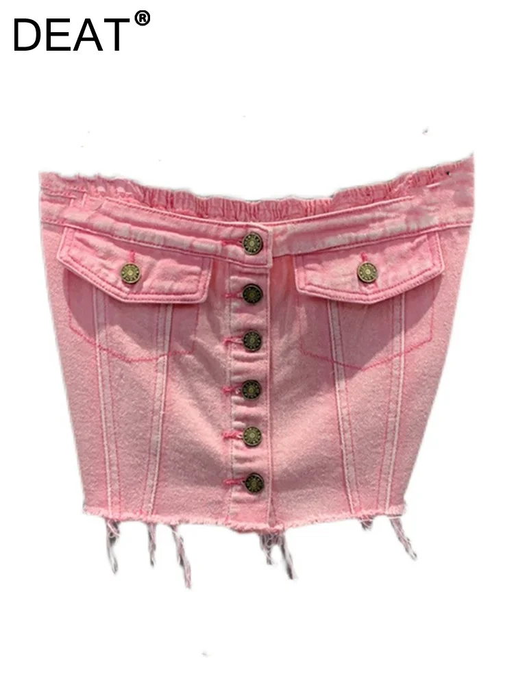 

Женская короткая майка без бретелек DEAT, облегающий однобортный Топ без рукавов с завязками на талии, лето 2023, 29L1267