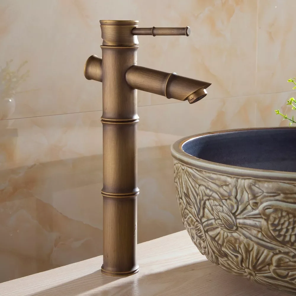 

Basin Faucet Antqiue Brass Bamboo Waterfall Bathroom Sink Single Lever Deck Bath Toilet Mixer Water WC Taps ZLY-6660