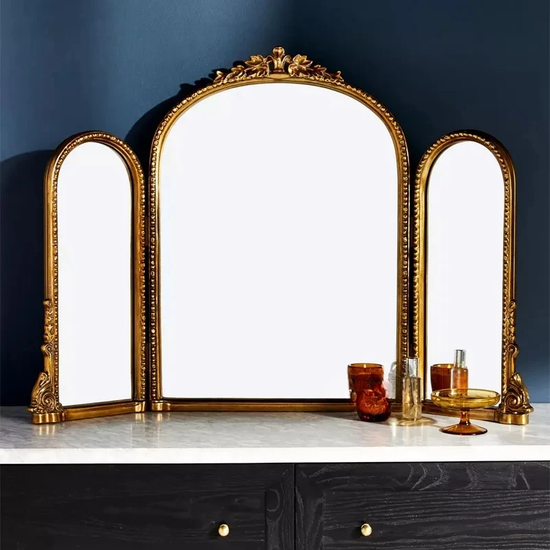 Metal Makeup Mirror Gold Frame Macrame Vintage Irregular Luxury Dressing Self Cut Dekoracyjne Lustra Home Decoration