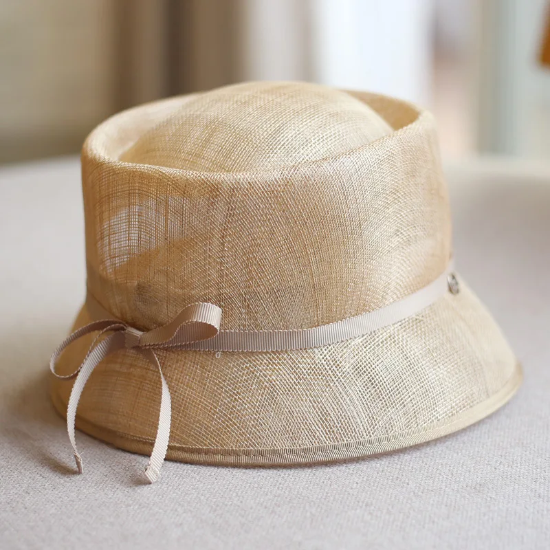 

Шляпа Федора из японской пеньковой пряжи для женщин, модная дизайнерская декоративная элегантная ретро-шляпа с бантом, вогнутая крыша