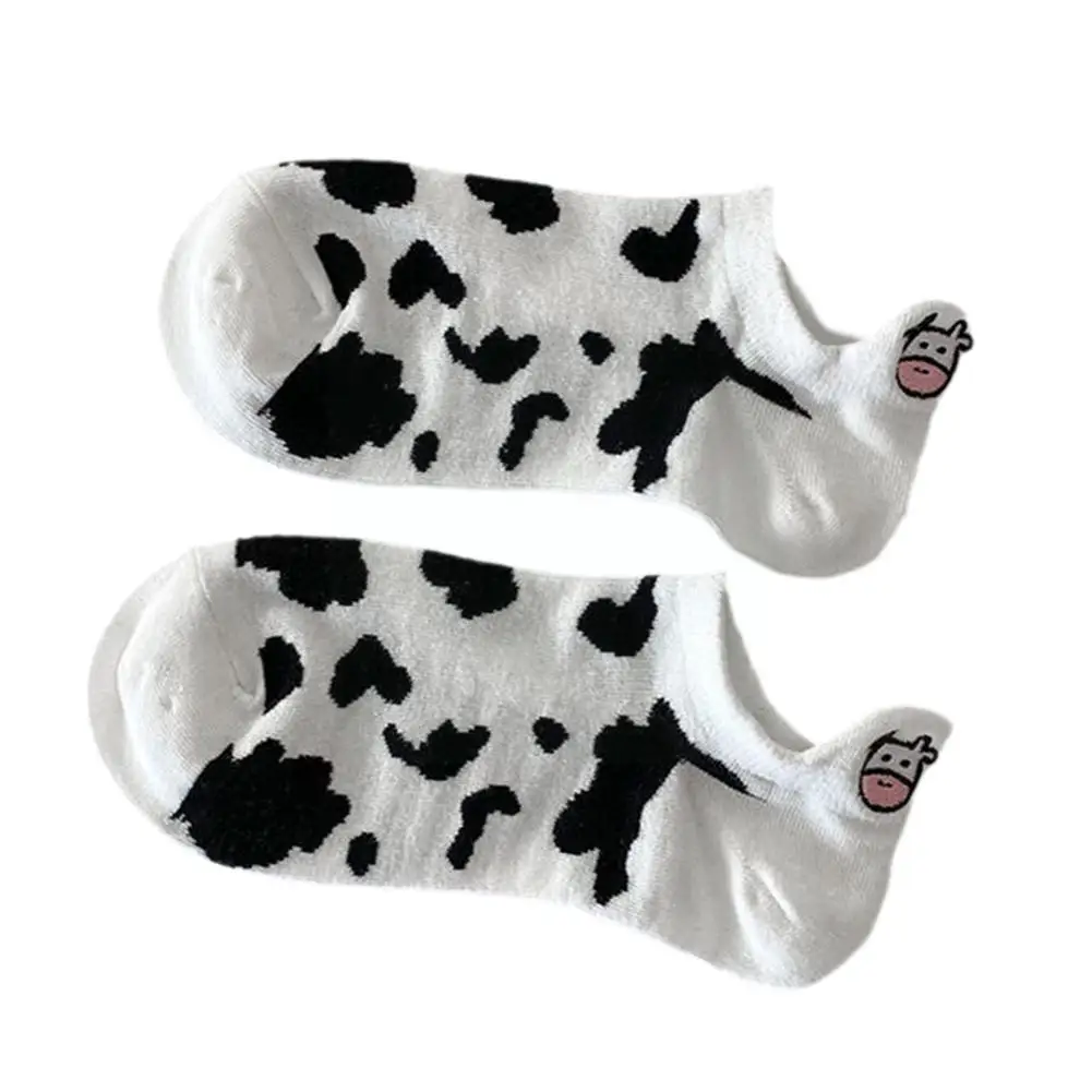 

Носки-невидимки для девочек, дышащие Нескользящие, с принтом коровы, с открытым носком, поглощающие пот, J4H7