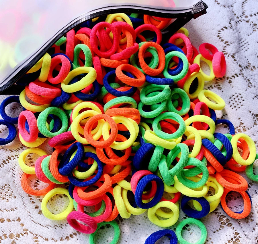 

100Pcs Girl Rubber Band Headband Candy Color Nylon Stretch Hair Ring Ponytail Head Rope Towel Ring Kids Simple Hair Accessories