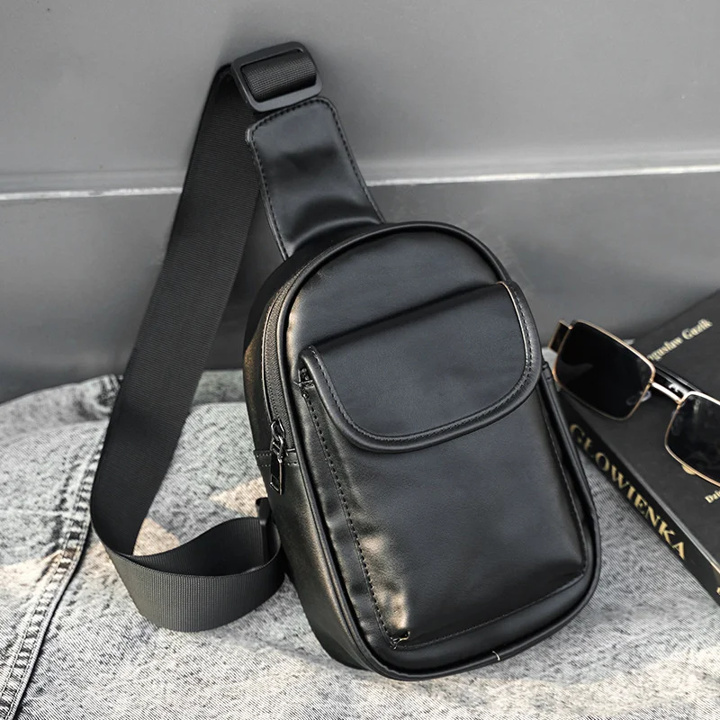 

Simple Men's Chest Bag Fashion Youth Messenger Bag Large Capacity Pu Shoulder Bag Men's Outdoor Cycling Sports Crossbody Bag