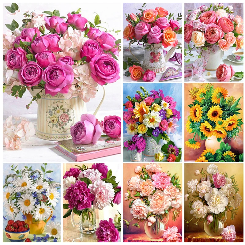 

Набор для алмазной живописи «сделай сам», инкрустированная вручную картина с цветочным рисунком ваза с бриллиантовой мозаикой, украшение для дома, подарки