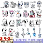 Лидер продаж, серебро 925 пробы, подвеска в виде обезьянки, искусственной лисы, совы, кота, подвески, цветов, пчелы, подходит для браслета Пандоры для женщин, ювелирные изделия в подарок