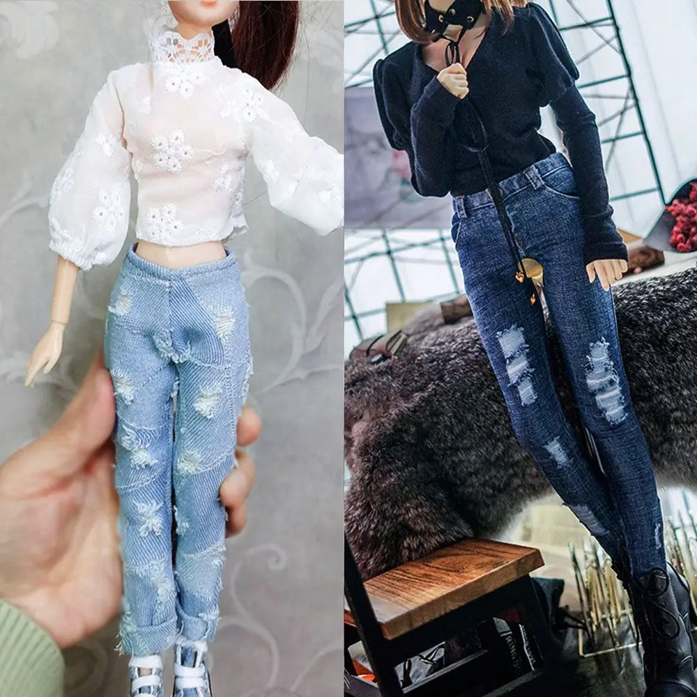 

11,5 "модные джинсы с цветочным принтом, кожаные брюки, Одежда для куклы, брюки для куклы, повседневная одежда, аксессуары для кукол 1/6 BJD, детские игрушки