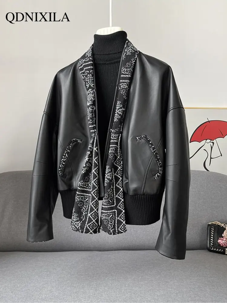 Women's Leather Jacket 2023 Women's Spring Jacket New Outerwear Short Casual Black Imitation Sheepskin Jackets Women's Coats