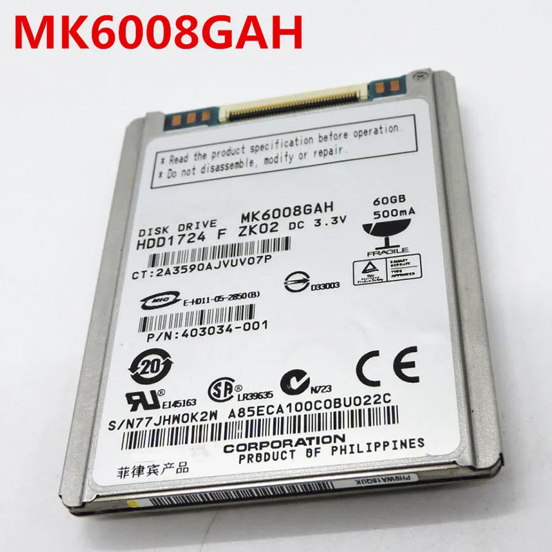 

100%New 1.8inch CE 60GB HDD MK6008GAH replace mk8009gah mk1011gah mk1214gah hs122jc for U110 K12 d430 D420 NC2400