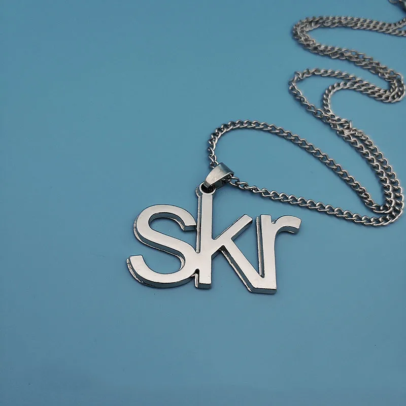 

New Hip Hop Fashion Skr Alloy Necklace Pendant Long Sweater Chain As Women Men Jewelry Gift