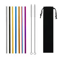 7 colors reusable drinking straw eco friendly 1810 stainless steel straws set metal colorful straws bar party accessory