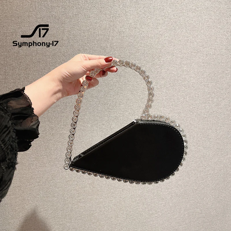 

party bithday clutch handbag Niche design ladies rhinestone love banquet handbag French dinner bag women's sparkling heart bag