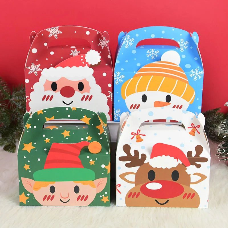 

4pieces Christmas Tote Candy Chocolate Packaging Cartoon Santa Snowman Elk DIY Cookie Box Party Gift Decoration Happy New Year