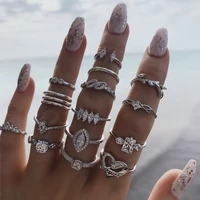 delysia king 15pcs bohemian style ladies metal joint ring set leaves fashion crystal water droplets rings