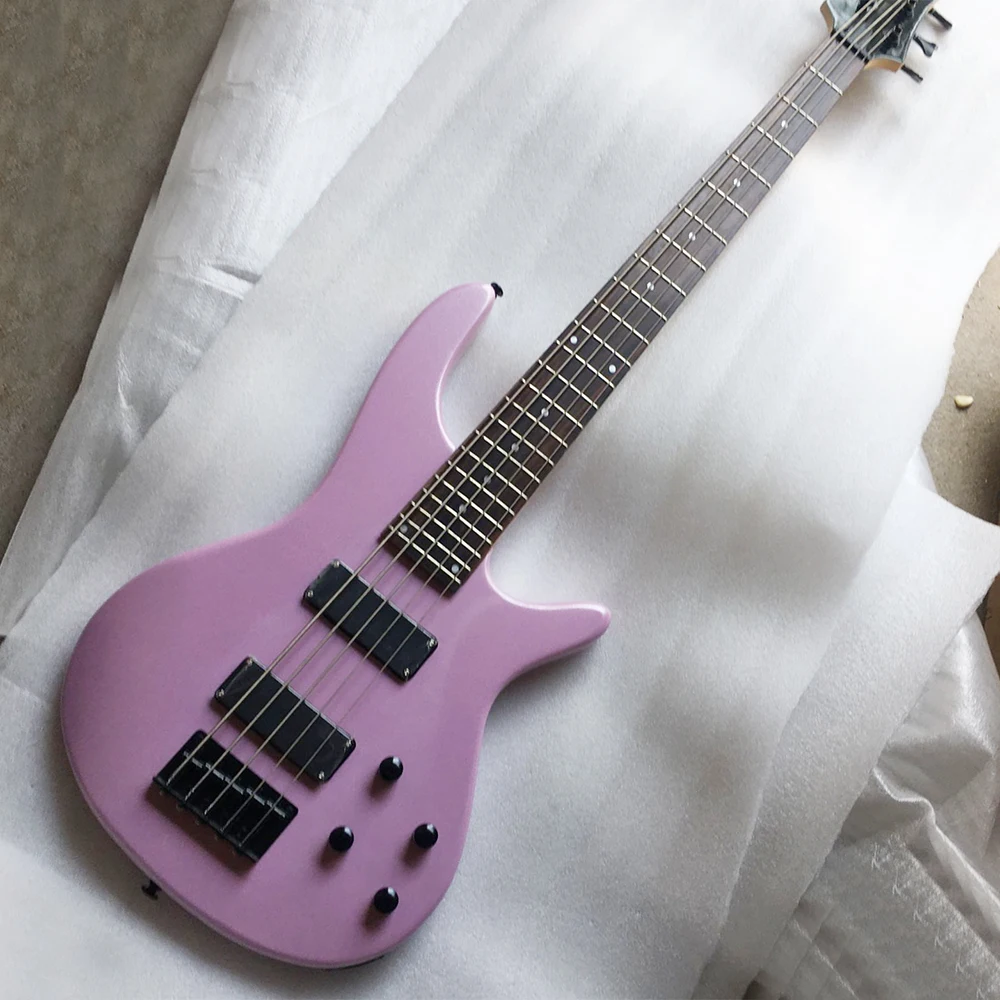 

5 Strings Metal Purple Electric Bass Guitar with Rosewood Fretboard 24 Frets Customizable