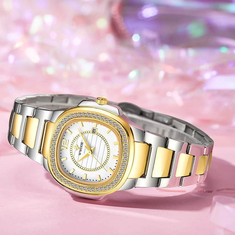 WWOOR Luxury Watch For Women White Dial Women Watch Waterproof Clock Square Fashion Dress Ladies Quartz Wristwatch Montre Femme