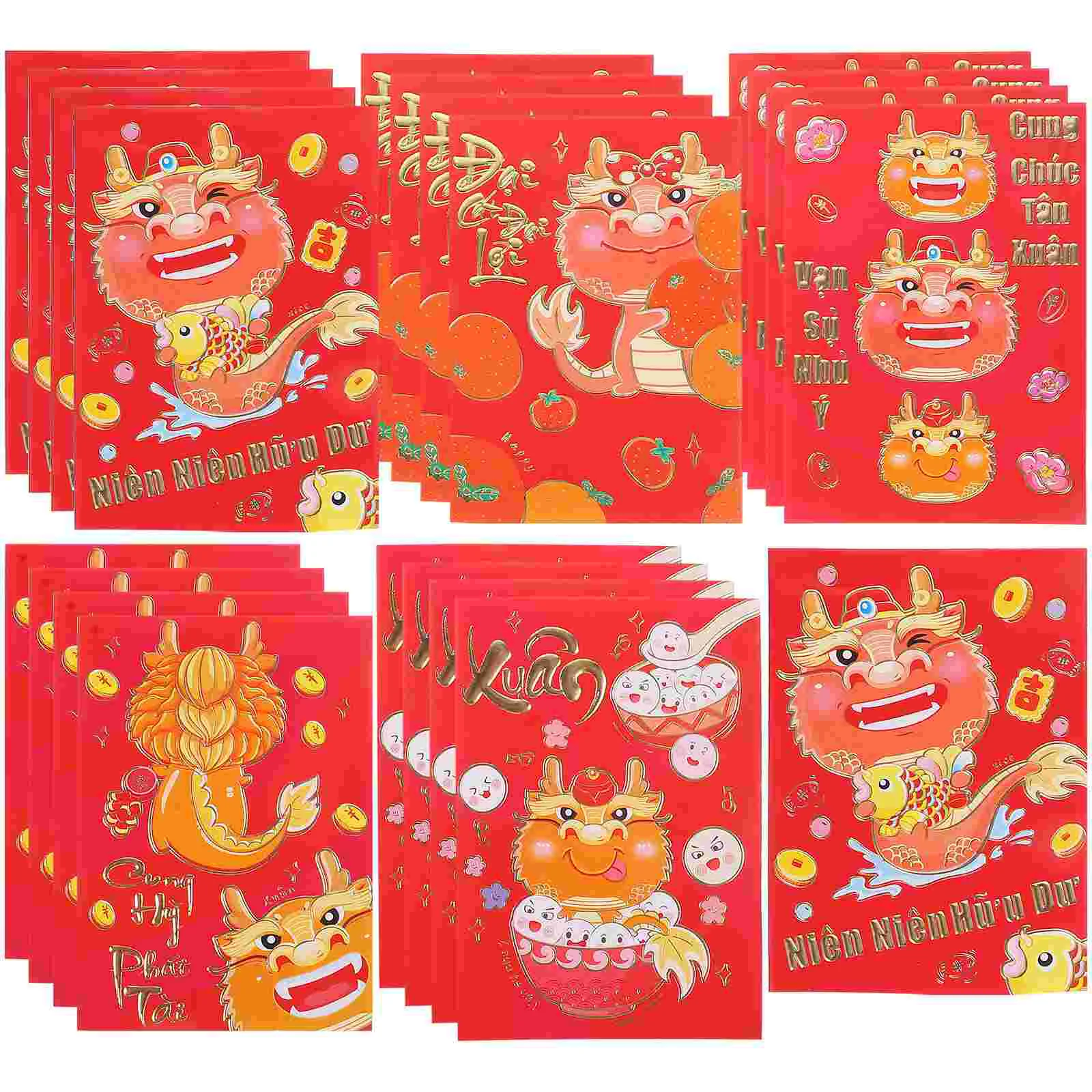 

30 Pcs Envelopes 2024 Money Bag Chinese Style Red Cartoon Coated Paper Spring Festival New Year Luck