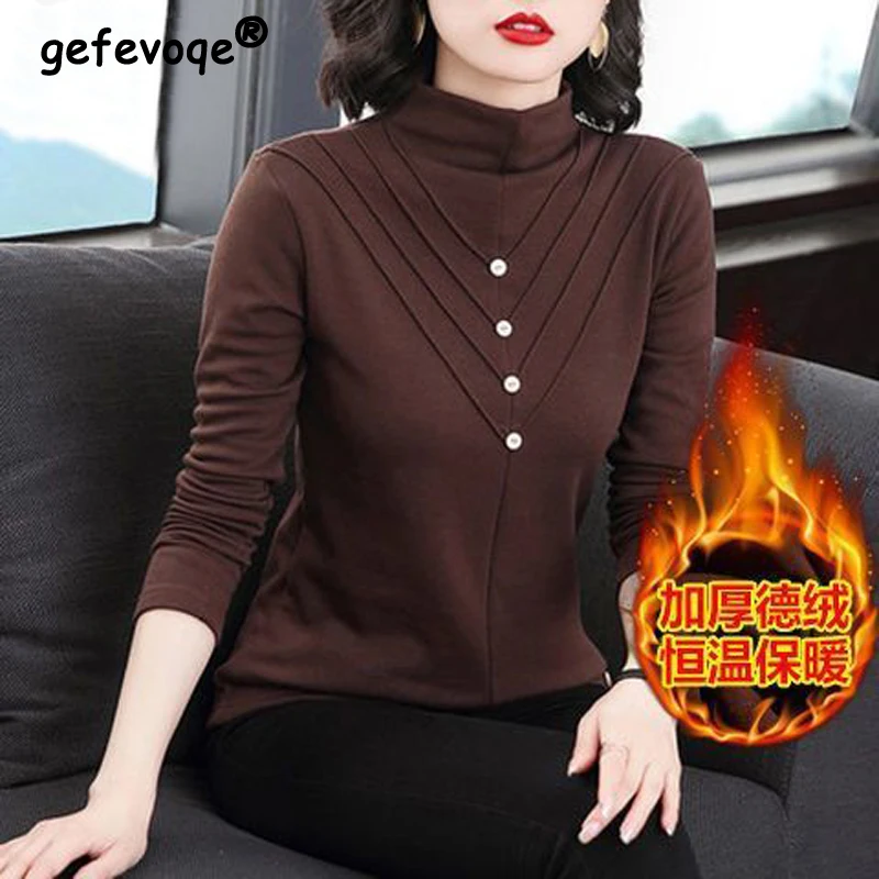Autumn Winter Fashion Elegant Half Turtleneck Thick Warm Pullover Ladies  Tops Comfortable Long Sleeve Basic T Shirts for Women - купить по выгодной  цене | AliExpress