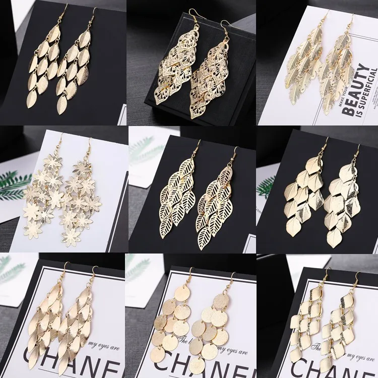 

2022 new European and American earrings fashion a variety of hipster metal tassel temperament long popular element earrings